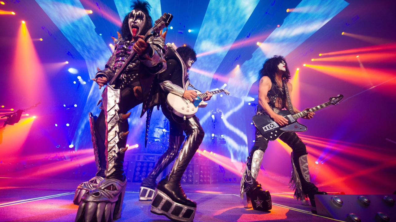 (L to R) Gene Simmons, Ace Frehley, and Paul Stanley of Kiss in 'Kiss Rocks Vegas'. Photo: Eagle Rock Entertainment.