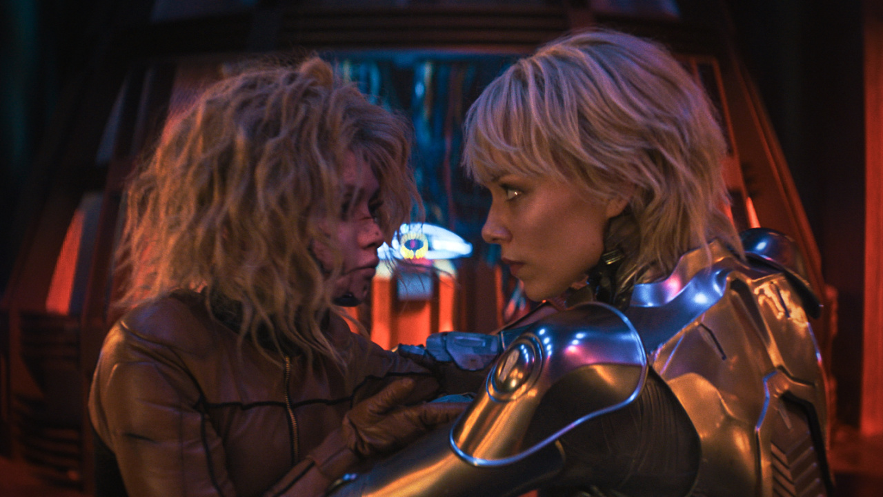 (from left) M3gan and Amelia (Ivanna Sakhno) in 'M3GAN 2.0', directed by Gerard Johnstone. Photo: Universal Pictures.
