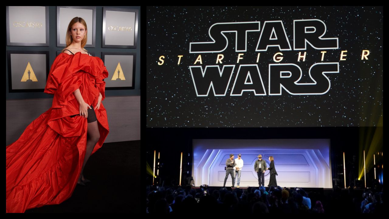 (Left) Mia Goth arrives at the Academy’s 13th Governors Awards on Saturday, November 19, 2022, in Los Angeles. Credit/Provider: Blaine Ohigashi / ©A.M.P.A.S. Copyright:©A.M.P.A.S. (Right) (L to R) 'Star Wars: Starfighter's director Shawn Levy, Ryan Gosling, Dave Filoni and Kathleen Kennedy at Star Wars Celebration 2025. Photo: Lucasfilm.