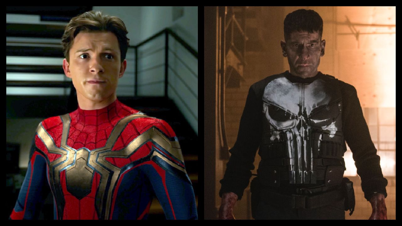 (Left) Tom Holland in 'Spider-Man: No Way Home'. Photo: Marvel Studios. (Right) Jon Bernthal as Frank Castle in Marvel's 'The Punisher.' Photo: Netflix.