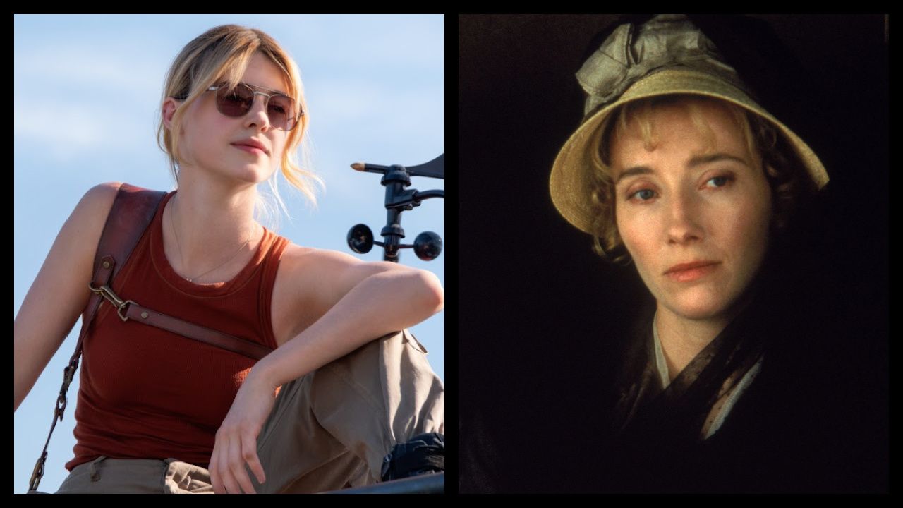 (Left) Daisy Edgar-Jones as Kate in 'Twisters', directed by Lee Isaac Chung. (Right) Emma Thompson in 'Sense and Sensibility'. Photo: Sony Pictures Releasing.