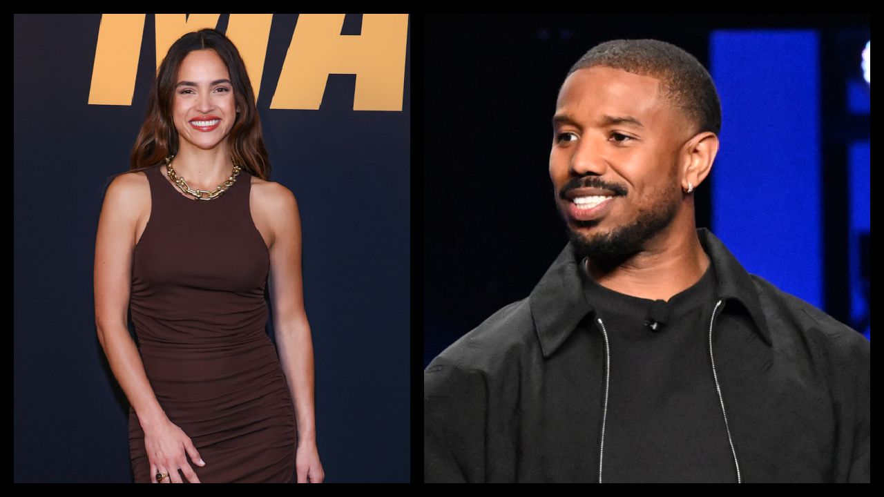 (Left) Adria Arjona stars in 'Hit Man'. Photo: Netflix. (Right) Michael B. Jordan announces 'Creed' spin-off 'Delphi' at the Amazon Upfront on May 13th, 2025. Photo: Slaven Vlasic/Getty Images for Amazon