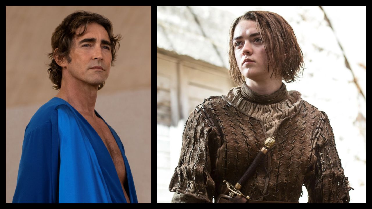 (Left) Lee Pace in 'Foundation,' premiering July 14, 2023 on Apple TV+. (Right) Maisie Williams in 'Game of Thrones'. Photo: HBO.