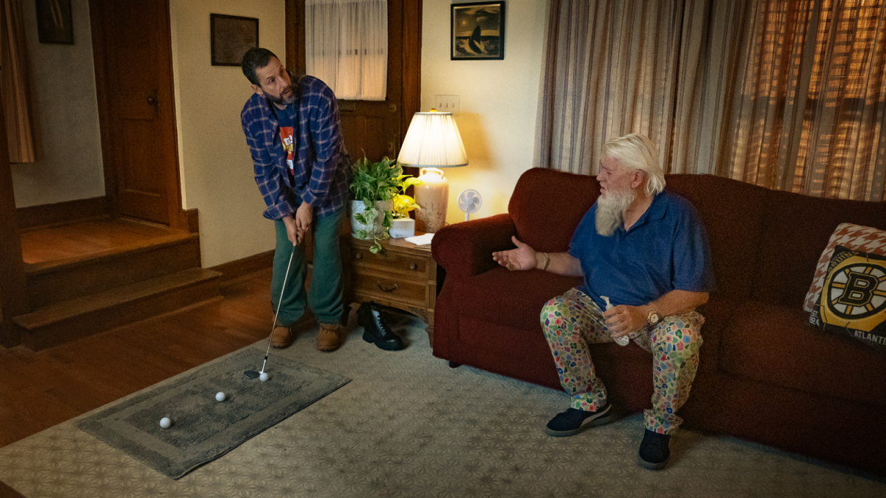 (L to R) Adam Sandler as Happy Gilmore and John Daly as Himself in 'Happy Gilmore 2'. Photo: Scott Yamano/Netflix © 2025.