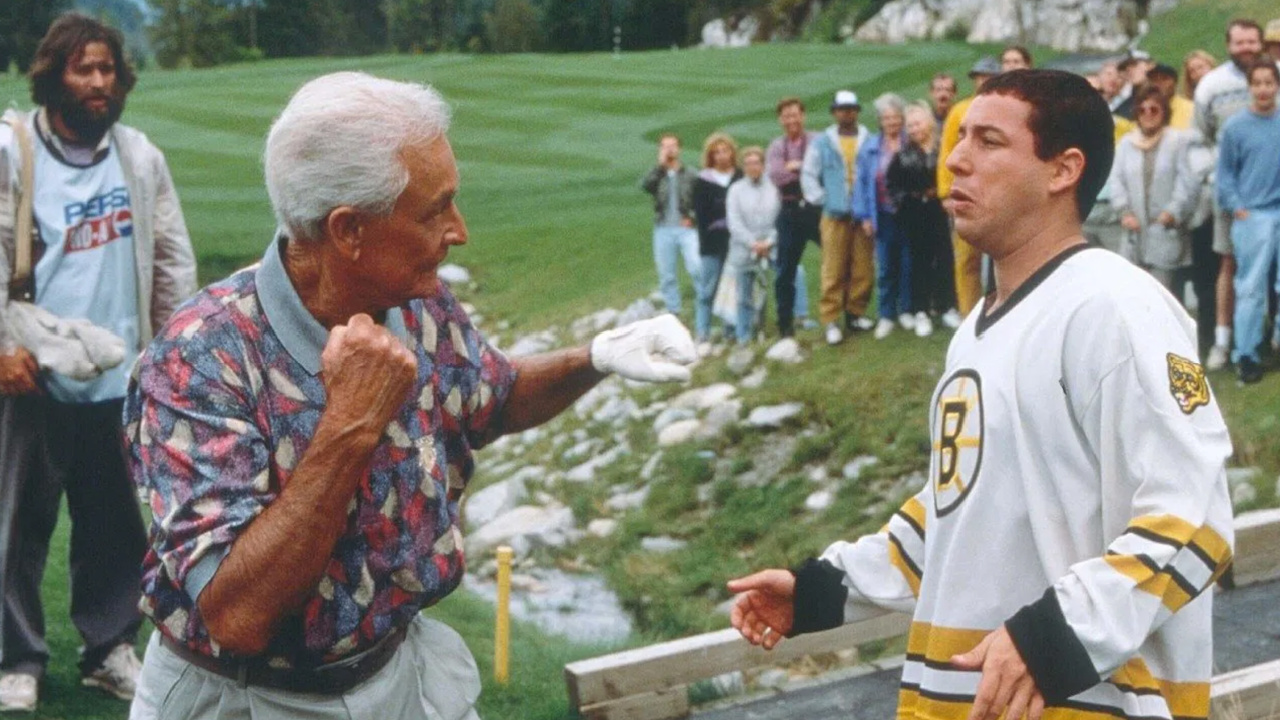(L to R) Bob Barker and Adam Sandler in Happy Gilmore'. Photo: Universal Pictures.