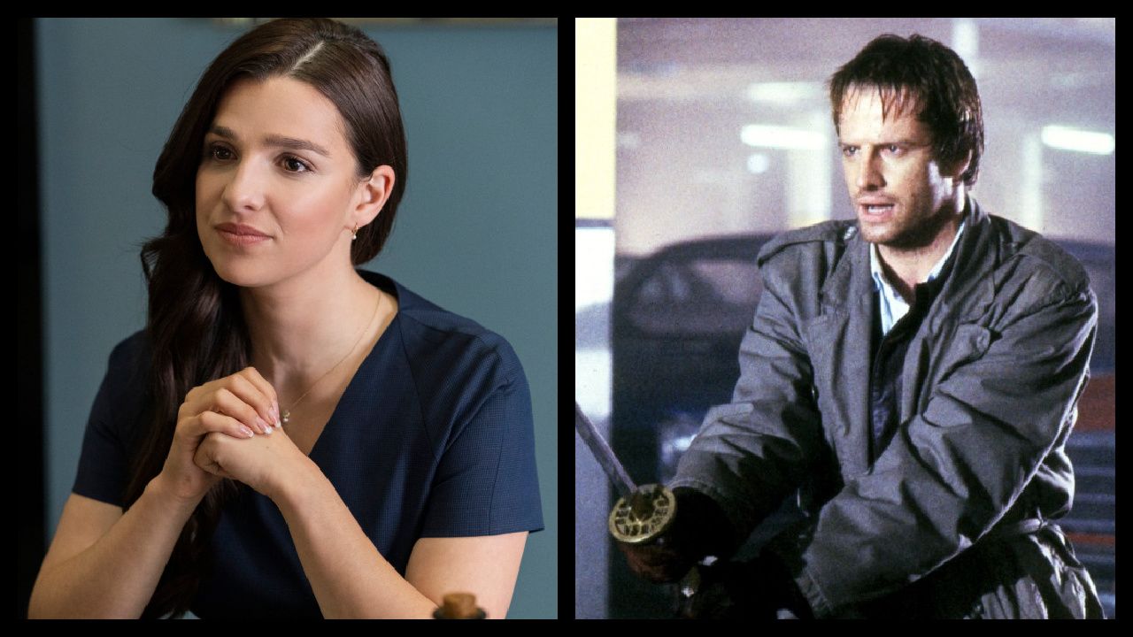 (Left) Marisa Abela on HBO's 'Industry.' Photograph by Nick Strasberg/HBO. (Right) Christopher Lambert as Connor MacLeod in 1986's 'Highlander.' Photo: 20th Century Fox.