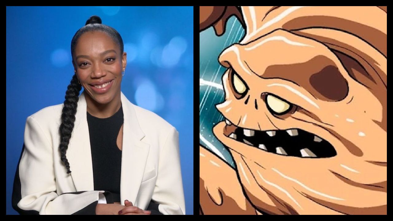 (Left) Naomi Ackie stars in 'Whitney Houston: I Wanna Dance with Somebody.' (Right) DC Comics' Clayface. Photo: DC Comics.