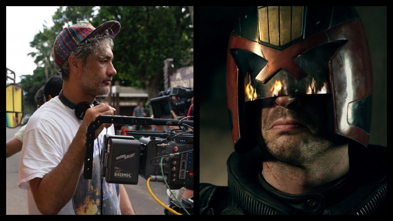 (Left) Taika Waititi on the set of 'Next Goal Wins.' Photo by Hilary Bronwyn Gayle. Courtesy of Searchlight Pictures. © 2023 Searchlight Pictures All Rights Reserved. (Right) Karl Urban in 2012's 'Dredd'. Photo: Reliance Entertainment.
