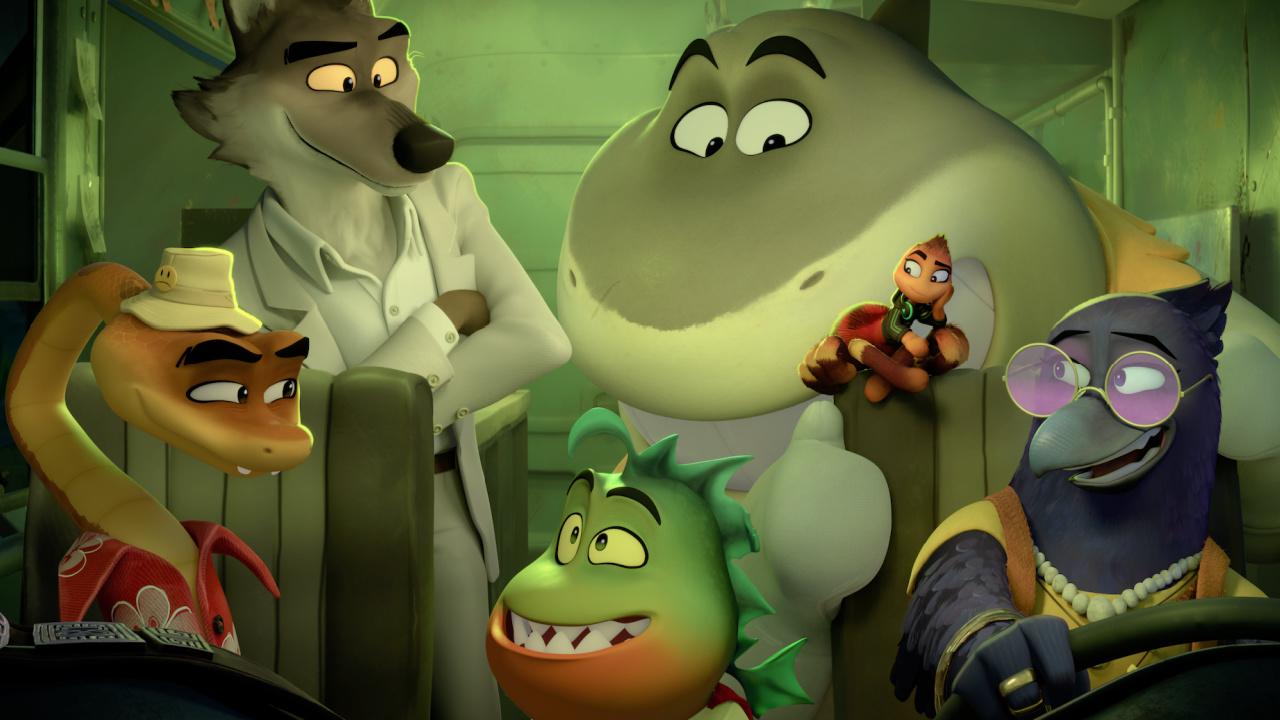 (from left) Mr. Snake (Marc Maron, Mr. Wolf (Sam Rockwell), Mr. Piranha (Anthony Ramos), Mr. Shark (Craig Robinson), Ms. Tarantula (Awkwafina) and Doom (Natasha Lyonne) in DreamWorks Animation's 'The Bad Guys 2', directed by Pierre Perifel. © DreamWorks Animation LLC. All Rights Reserved.