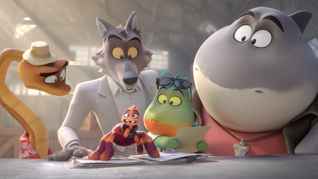 (from left) Snake (Marc Maron), Wolf (Sam Rockwell), Tarantula (Awkwafina), Piranha (Anthony Ramos) and Shark (Craig Robinson) in DreamWorks Animation’s 'The Bad Guys 2', directed by Pierre Perifel. © DreamWorks Animation LLC. All Rights Reserved.