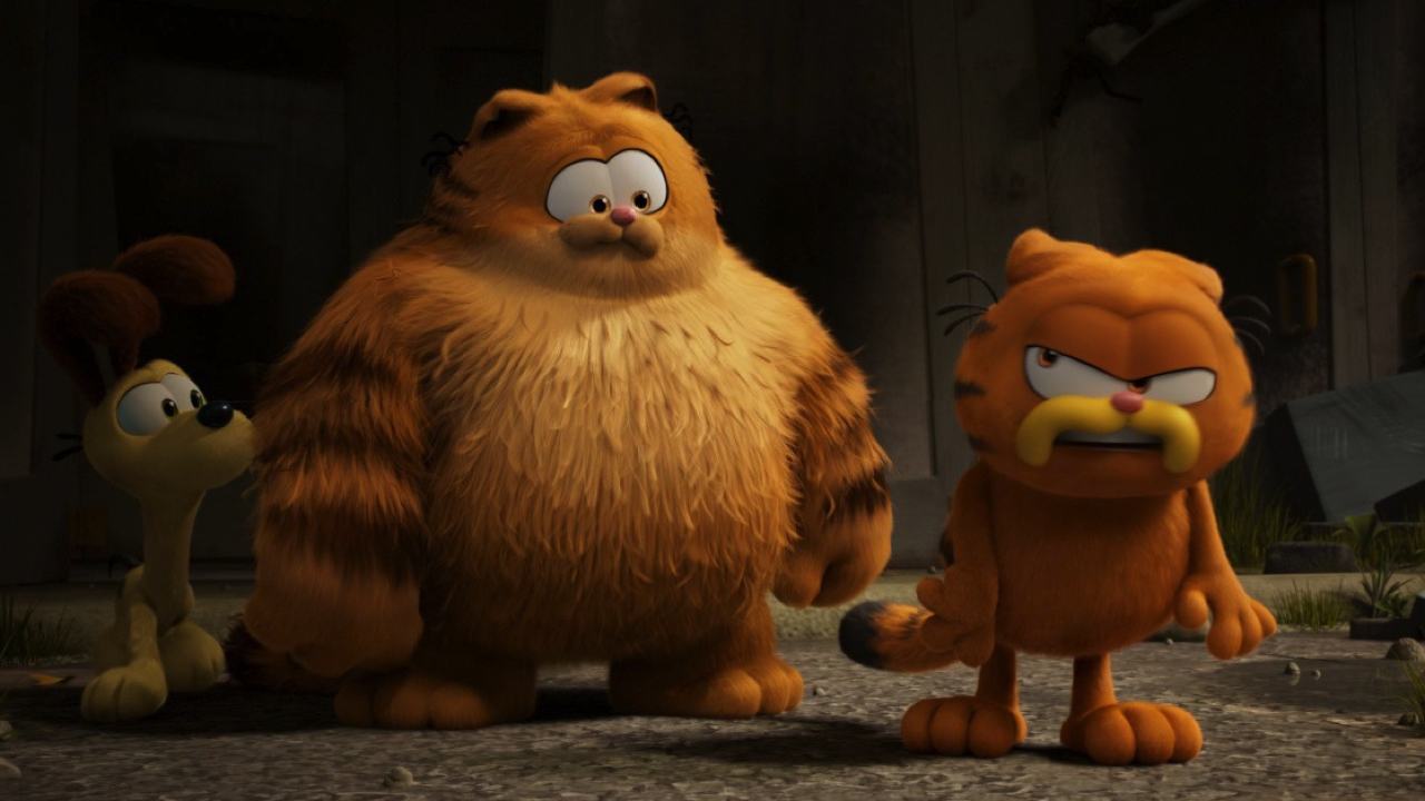 (L to R) Odie, Vic and Garfield in 'The Garfield Movie'. Photo: DNEG Animation. Copyright: © 2023 Project G Productions, LLC.