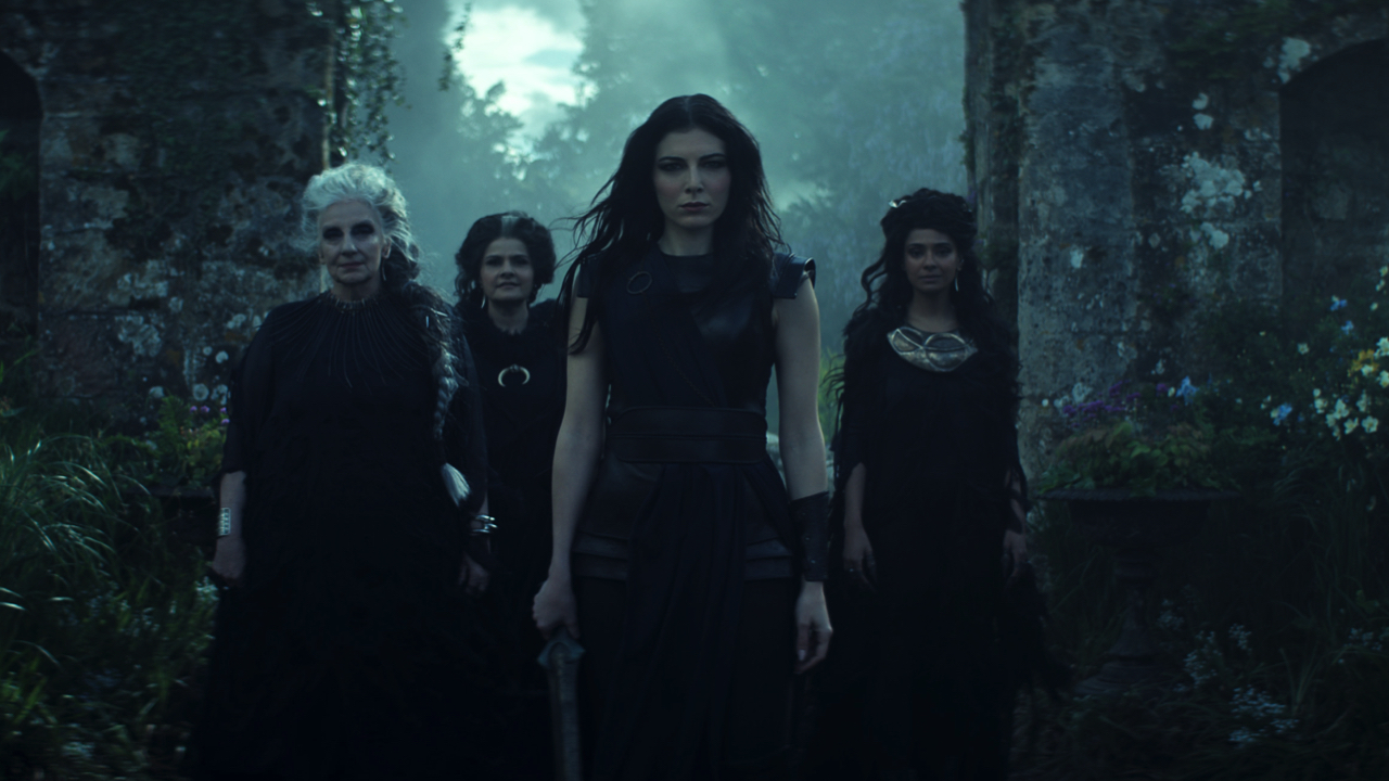(L to R) Souad Faress as Crone, Nina Wadia as The Mother, Razane Jammal as Lyta Hall, Dinita Gohil as The Maiden in episode 211 of ‘The Sandman’. Photo: Netflix © 2025.