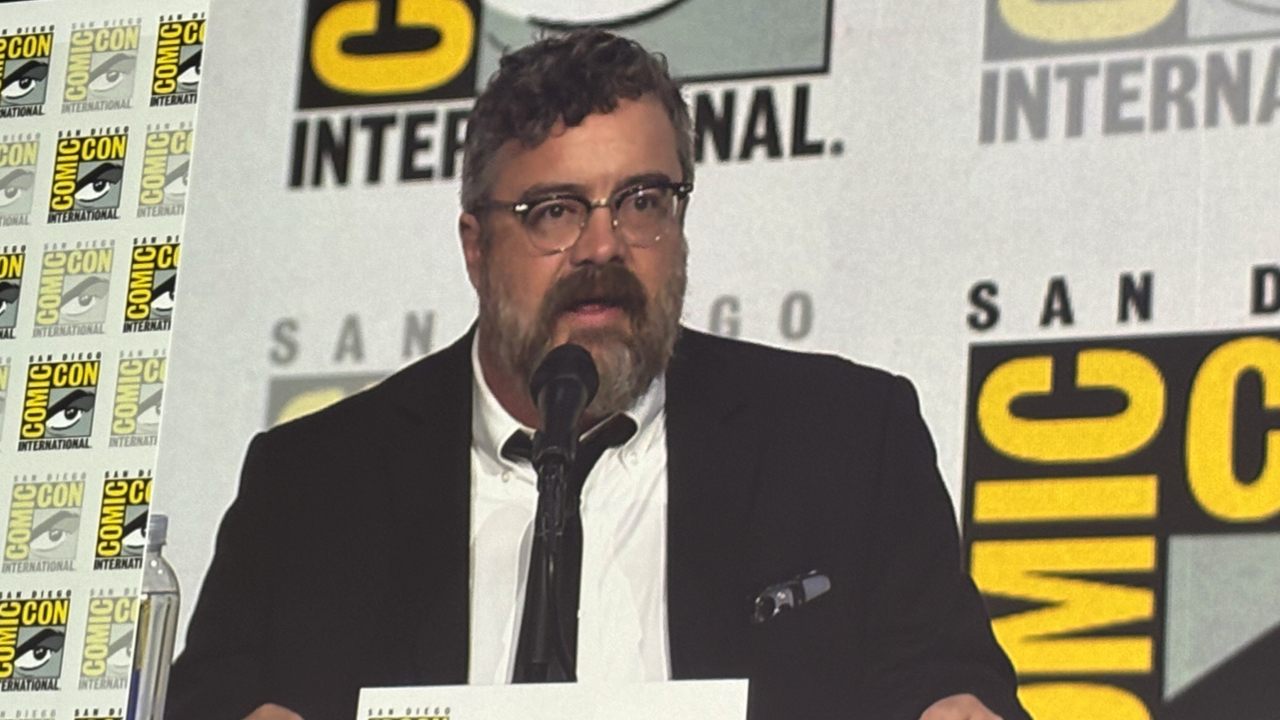 Writer/director Macon Blair at the San Diego Comic-Con panel for 'The Toxic Avenger', in July 2025.