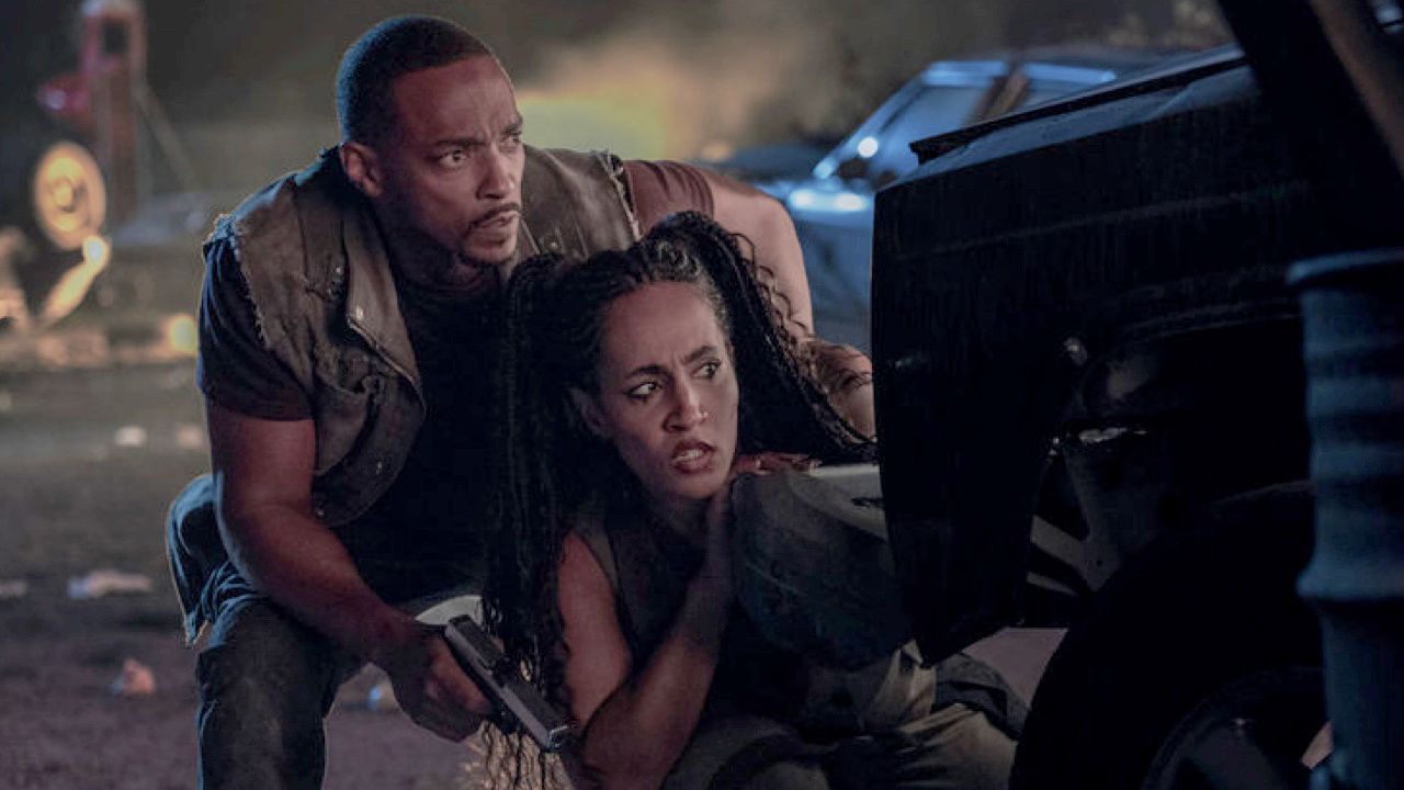 (L to R) Tiana Okoye as Dollface, Anthony Mackie as John Doe in 'Twisted Metal' Season 2. Photo: Pief Weyman/PEACOCK.