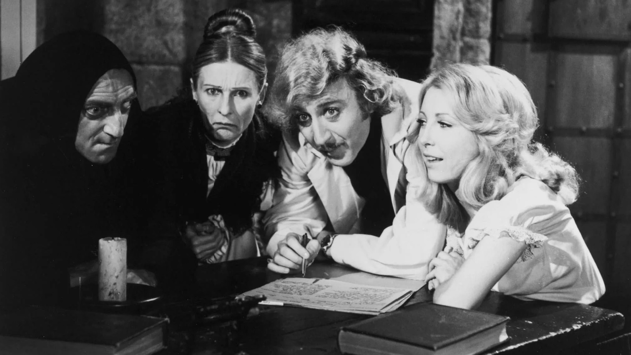 (L to R) Marty Feldman, Cloris Leachman, Gene Wilder, and Teri Garr in 'Young Frankenstein'. Photo: 20th Century-Fox.