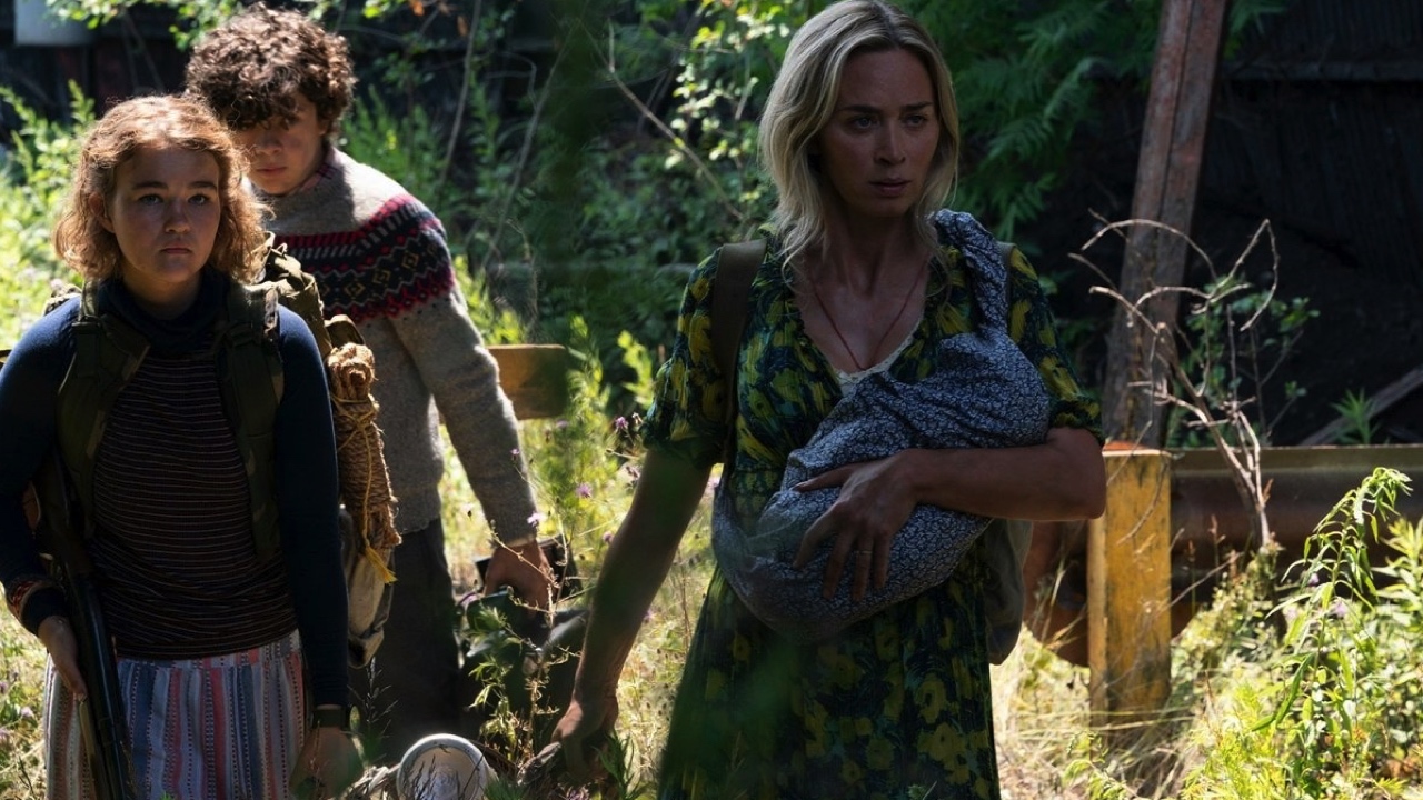 (L to R) Millicent Simmonds as Regan Abbott, Noah Jupe as MArcus Abbott, Emily Blunt as Evelyn Abbott in 'A Quiet Place Part II.'