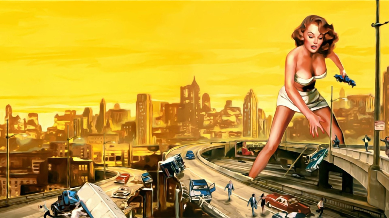 1958 년의 '50 -foot Woman 's Attack'. 사진 : 연합군 예술가의 사진 회사.