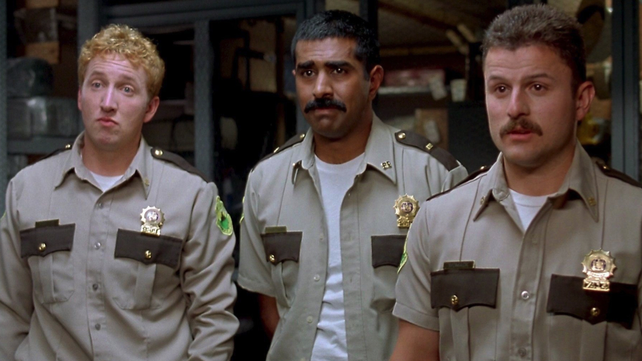 (L to R) Erik Stolhanske, Jay Chandrasekhar and Steve Lemme in ‘Super Troopers’. Photo: Fox Searchlight.