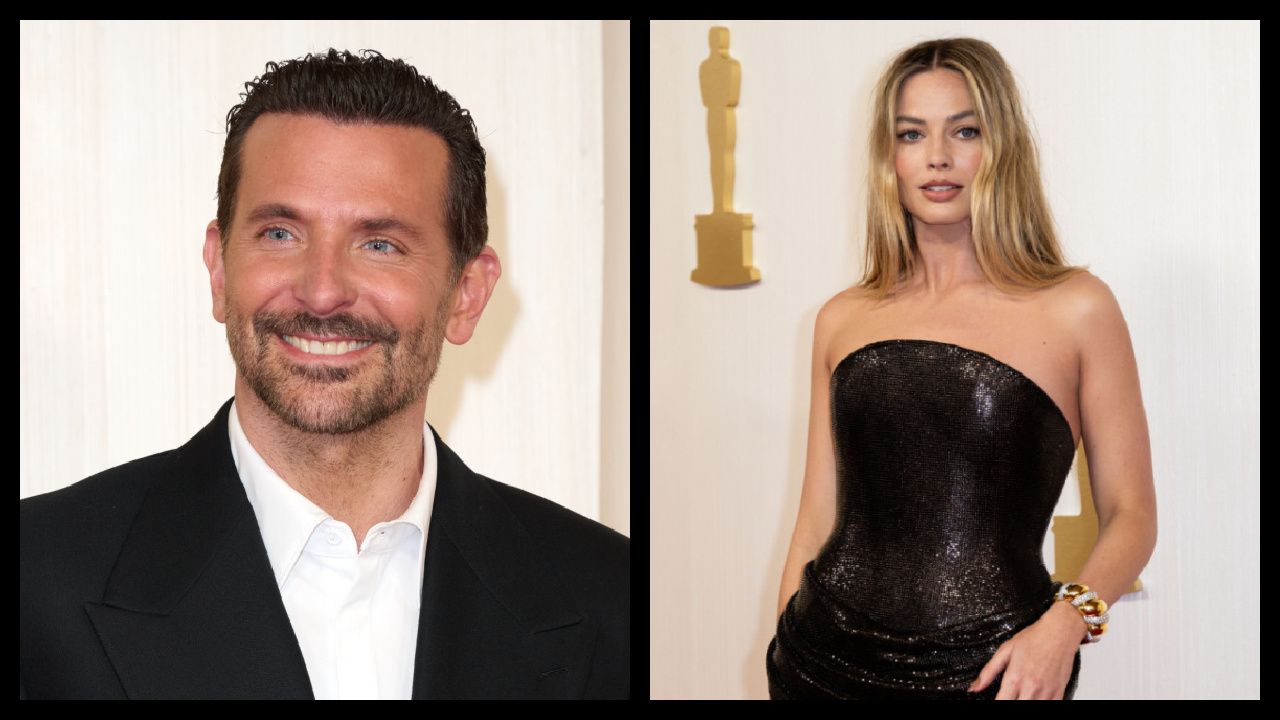 (Left) Oscar® nominee Bradley Cooper arrives on the red carpet of the 96th Oscars® at the Dolby® Theatre at Ovation Hollywood on Sunday, March 10, 2024. Credit/Provider: Nick Agro / ©A.M.P.A.S. Copyright: ©A.M.P.A.S. (Right) Margot Robbie at The 96th Oscars® at the Dolby® Theatre at Ovation Hollywood on Sunday, March 10, 2024.Credit/Provider: Nick Agro ©A.M.P.A.S. Copyright: ©A.M.P.A.S.