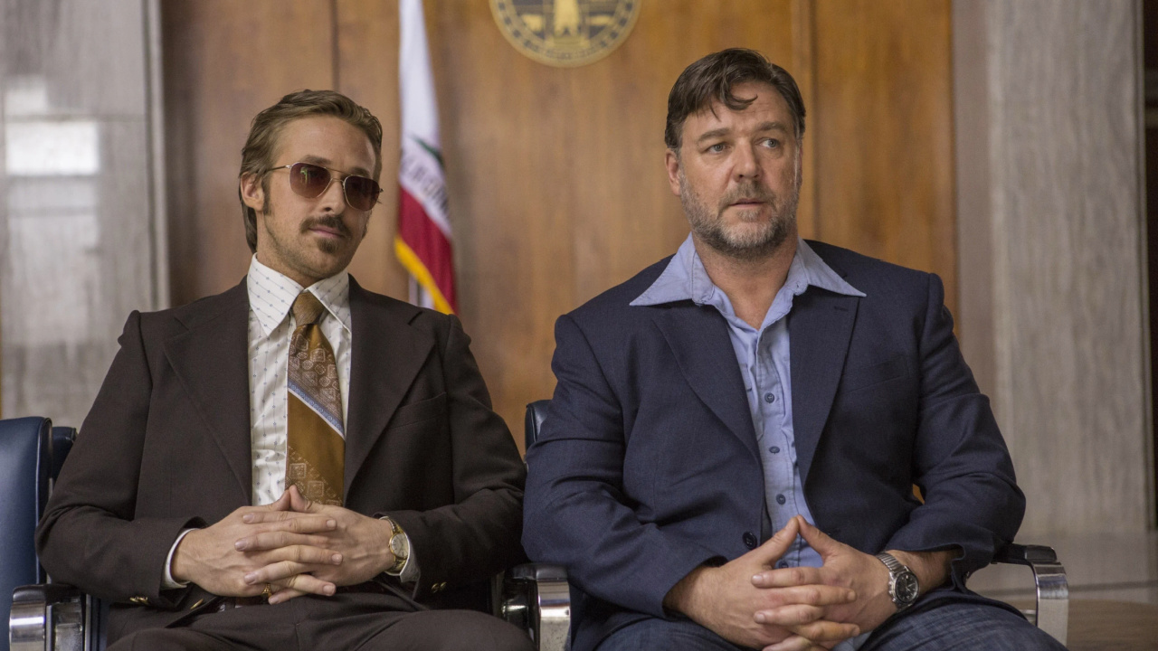 (L to R) Ryan Gosling and Russell Crowe in 'The Nice Guys'. Photo: Warner Bros. Pictures.
