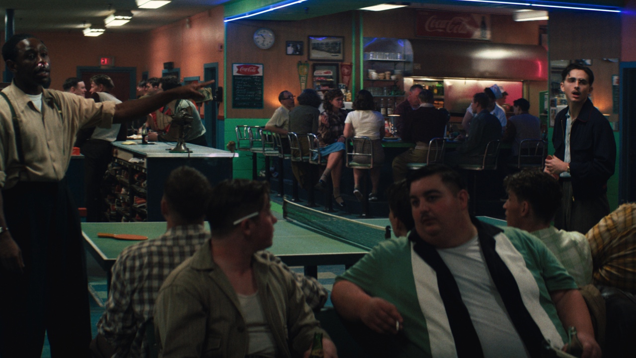 (L to R): Tyler Okonma, Timothée Chalamet in ‘Marty Supreme’. Photo: A24.