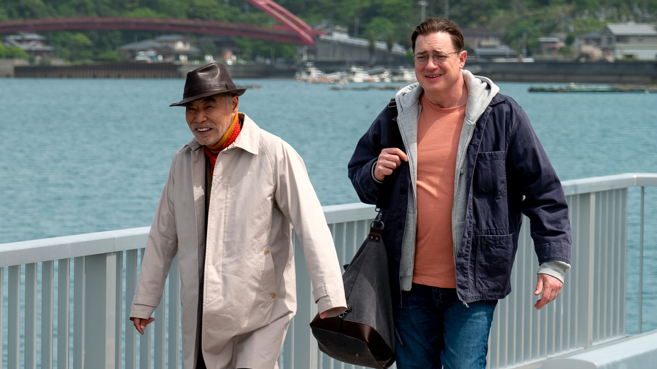 (L to R) Akira Emoto and Brendan Fraser in 'Rental Family'. Photo by James Lisle/Searchlight Pictures. © 2025 Searchlight Pictures. All Rights Reserved.