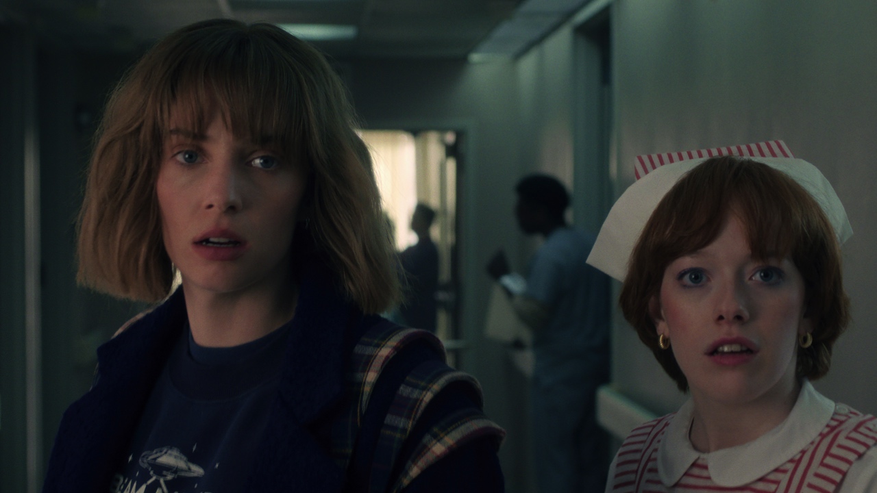 (L to R): Maya Hawke as Robin Buckley and Amybeth McNulty as Vickie in ‘Stranger Things: Season 5.’ Photo: COURTESY OF NETFLIX © 2025.