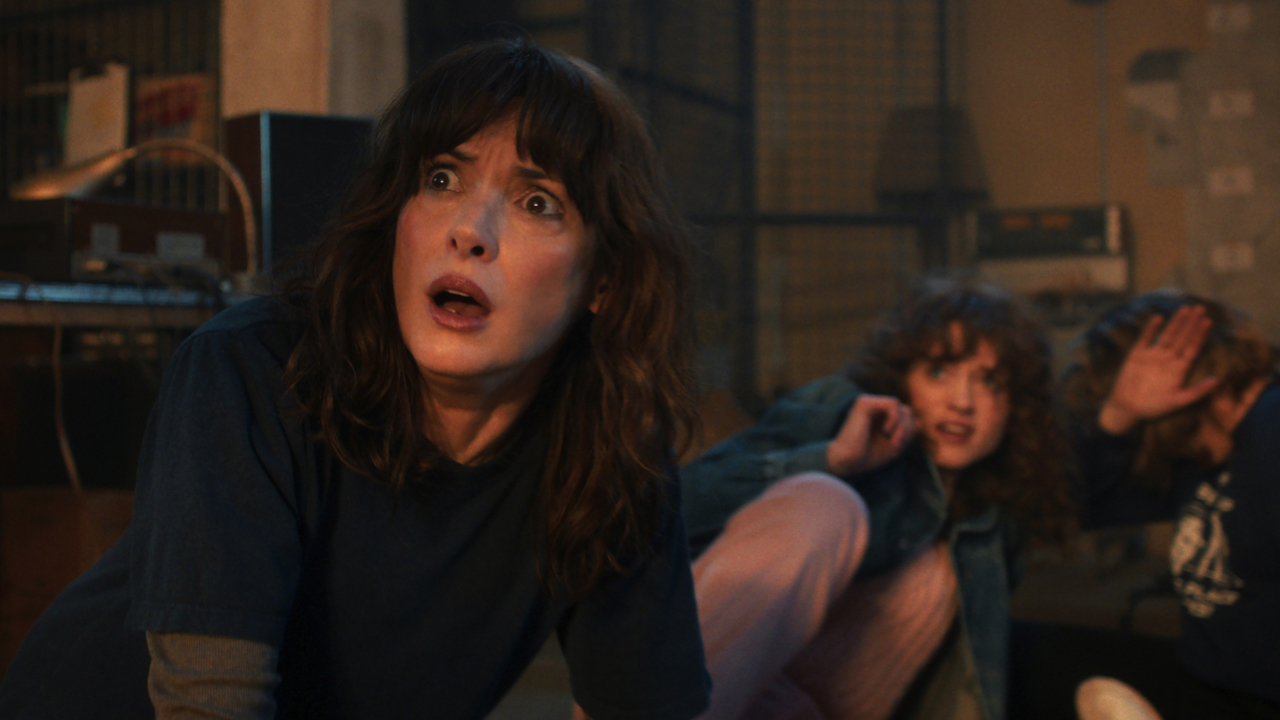 (L to R): Winona Ryder as Joyce Byers, Natalia Dyer, and Maya Hawke as Robin Buckley in ‘Stranger Things: Season 5.’ Photo: COURTESY OF NETFLIX © 2025.