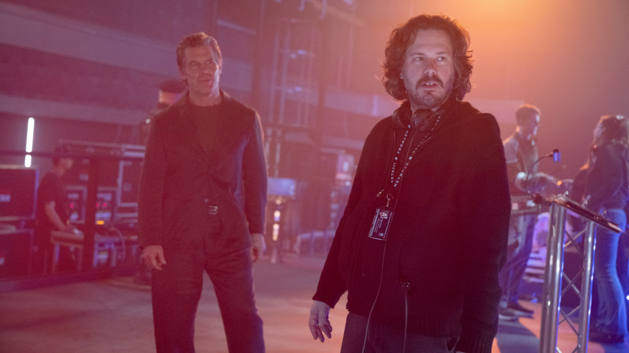 (L to R) Josh Brolin and Director Edgar Wright on the set of Paramount Pictures' 'The Running Man'.