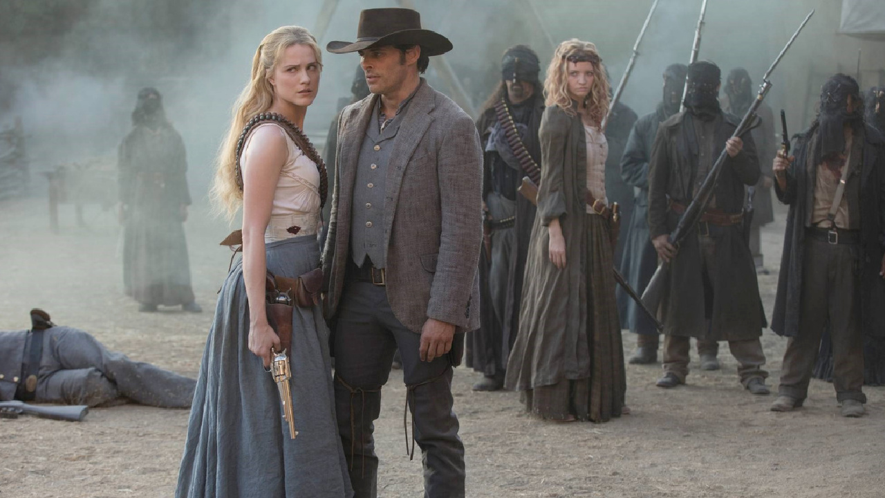 (L to R) Evan Rachel Wood and James Marsden in 'Westworld.' Photo: HBO.