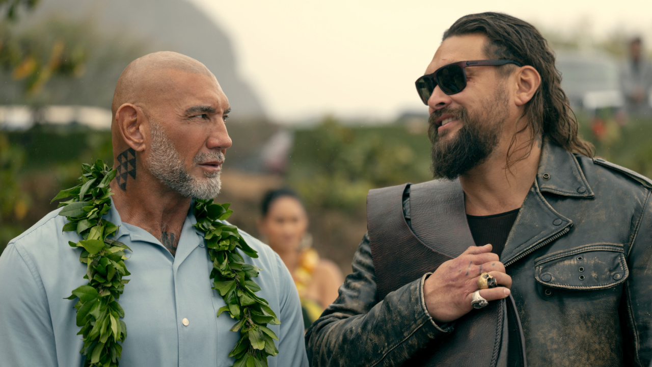 (L to R) Dave Bautista and Jason Momoa star in 'The Wrecking Crew'. Credit: Jason Laciste/Prime. Copyright: © Amazon Content Services LLC.