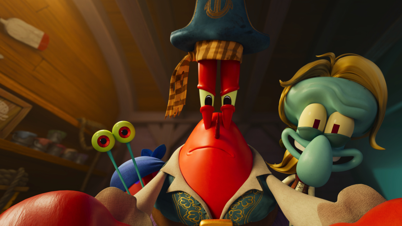 Gary (Tom Kenny), Mr. Krabs (Clancy Brown) and Squidward (Rodger Bumpass) in ‘The SpongeBob Movie: Search For SquarePants’ from Paramount Animation and Nickelodeon.