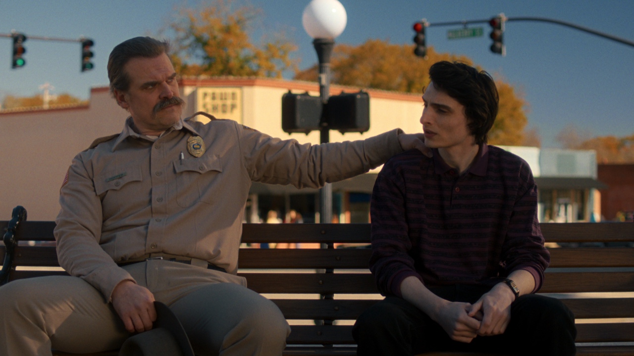 (L to R) David Harbour as Jim Hopper and Finn Wolfhard as Mike Wheeler in 'Stranger Things: Season 5.' Photo: NETFLIX © 2025.