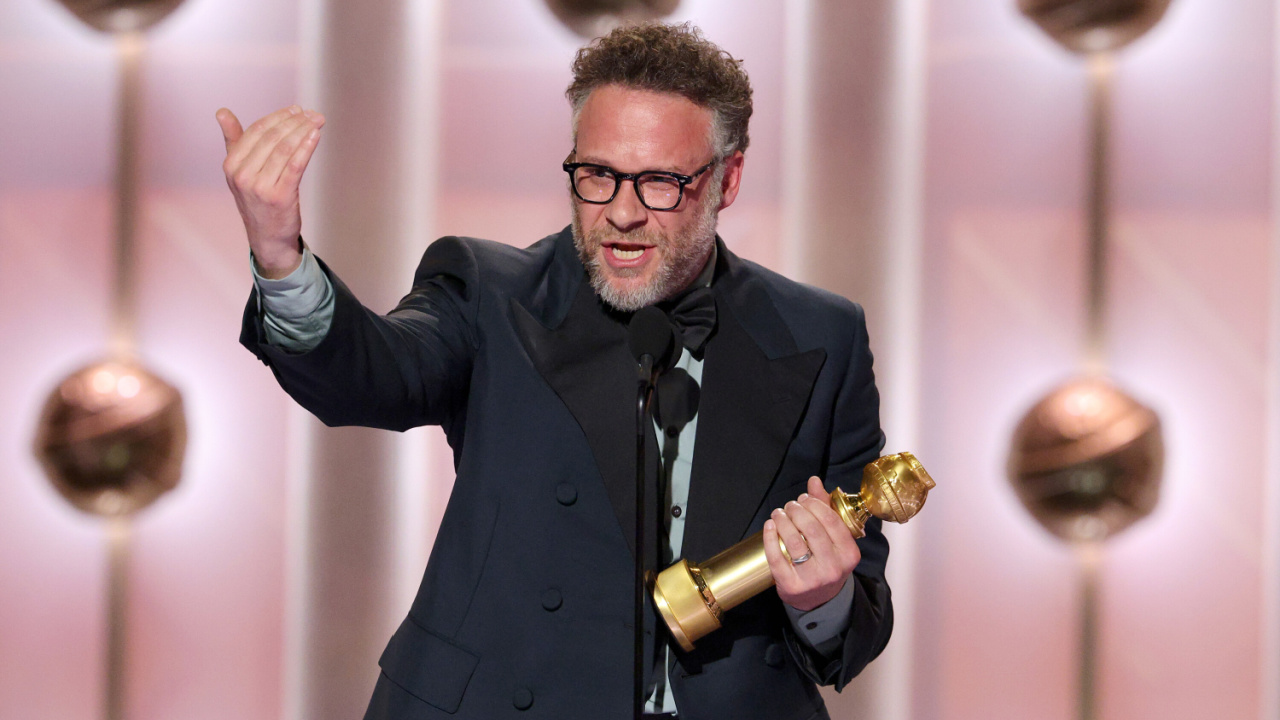 Seth Rogan speaks onstage during the 83rd Annual Golden Globes®, airing live from the Beverly Hilton in Beverly Hills, California on Sunday, January 11, 2026 at 8 PM ET/5 PM PT, on CBS and streaming on Paramount+. Photo: Kevork Djansezian/CBS ©2026 CBS Broadcasting, Inc. All Rights Reserved.