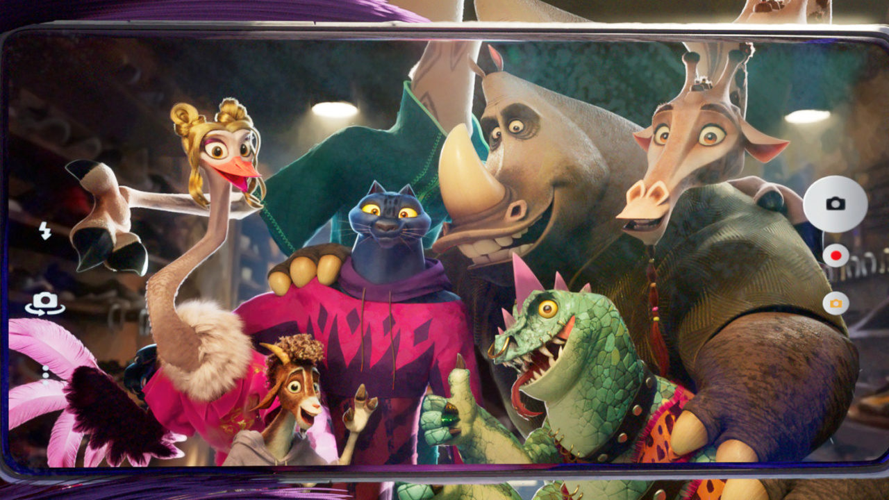 (Слева направо) Оливия (Никола Кофлан), Уилл (Калеб Маклафлин), Джетт (Габриэль Юнион), Арчи (Дэвид Харбор), Модо (Ник Кролл) и Ленни (Стивен Карри) в фильме «Коза» Columbia Pictures и Sony Pictures Animation. © CTMG, Inc., 2026. Все права защищены.