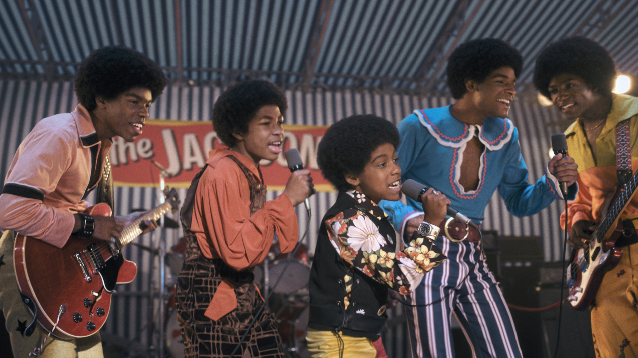 (L to R) Judah Edwards as Young Tito, Jaylen Hunter as Young Marlon, Juliano Krue Valdi as Young MJ, Nathaniel McIntyre as Young Jackie and Jayden Harville as Young Jermaine in 'Michael'. Photo Credit: Courtesy of Lionsgate.