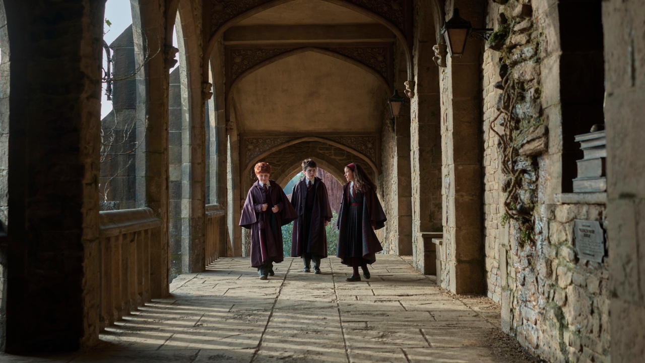 (L to R) Alastair Stout, Dominic McLaughlin and Arabella Stanton in 'Harry Potter and the Philosopher's Stone'. Photo: Aidan Monaghan/HBO.