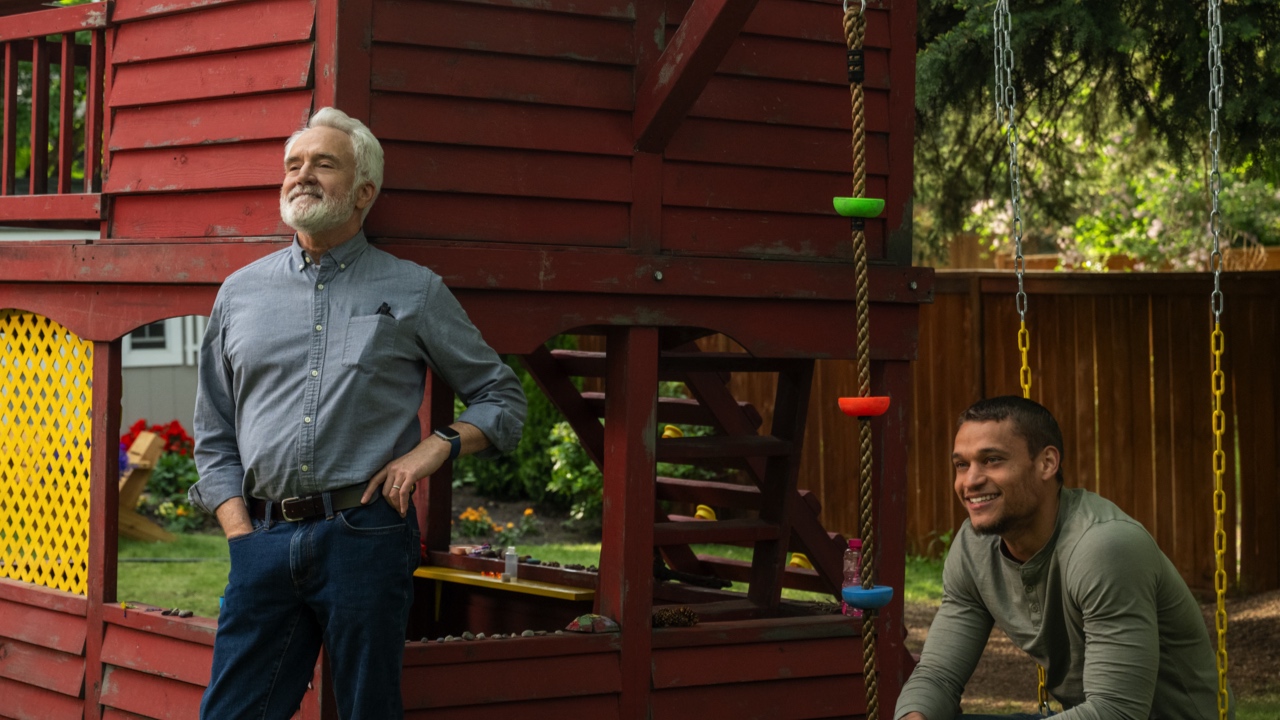 (L to R): Patrick Landry (Bradley Whitford) and Ledger Ward (Tyriq Withers) in 'Reminders of Him,' directed by Vanessa Caswill. Photo: Universal Studios.