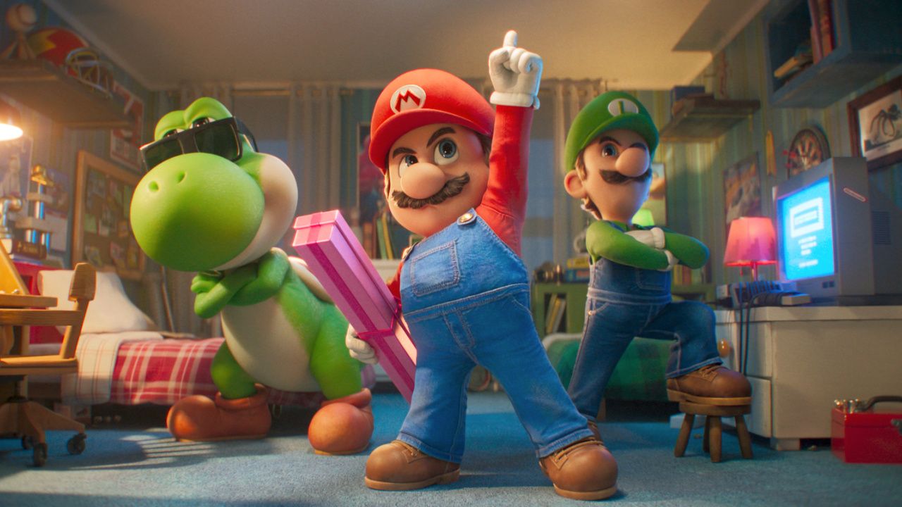 (L to R) Yoshi (Donald Glover), Mario (Chris Pratt) and Luigi (Charlie Day) in Nintendo and Illumination’s 'The Super Mario Galaxy Movie', directed by Aaron Horvath and Michael Jelenic.