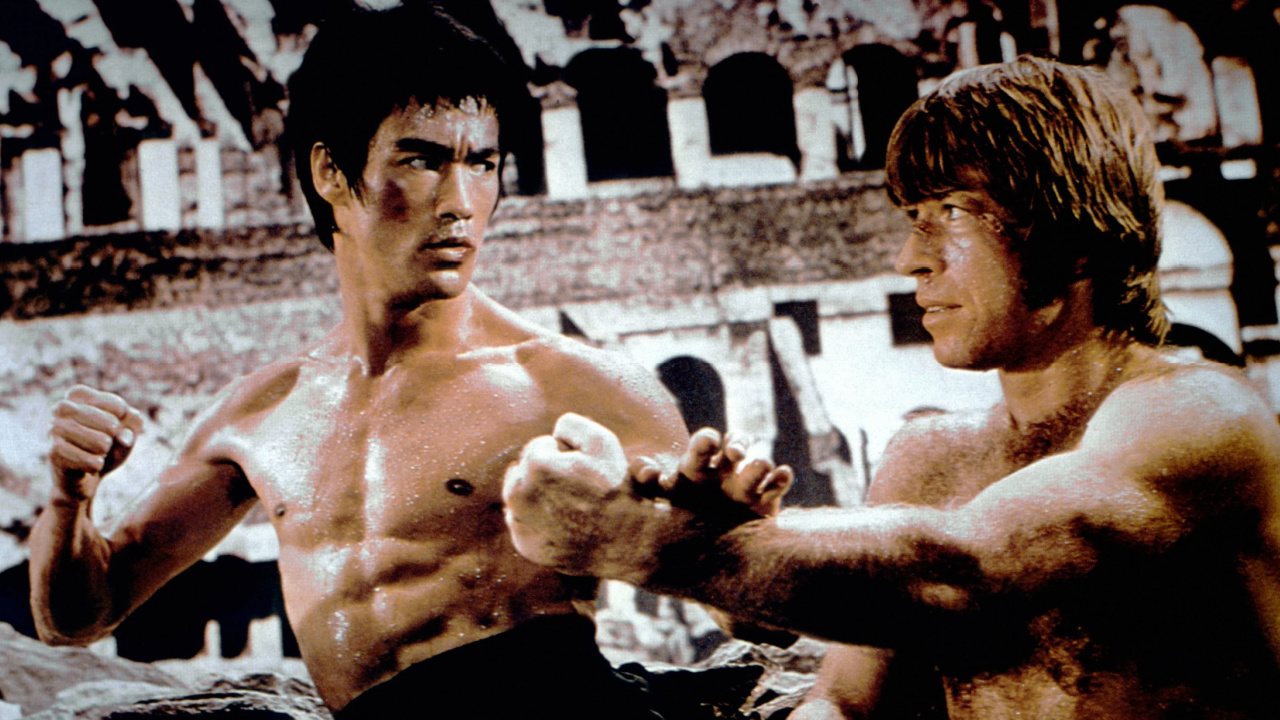(L to R) Bruce Lee and Chuck Norris in 'The Way of the Dragon'. Photo: Golden Harvest.