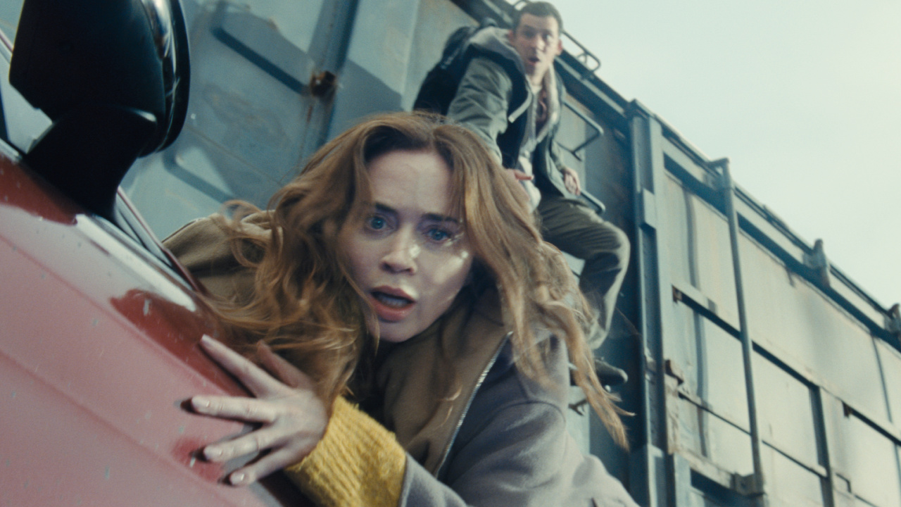 (L to R) Emily Blunt is Margaret Fairchild and Josh O'Connor is Dr. Daniel Kellner in 'Disclosure Day', directed by Steven Spielberg. Photo: Universal Pictures.