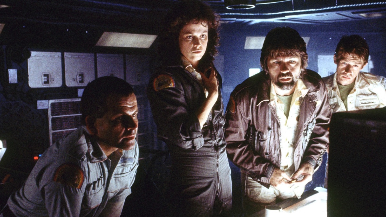(L to R) Ian Holm, Sigourney Weaver, Tom Skerritt and John Hurt in 'Alien'. Photo: 20th Century Fox.