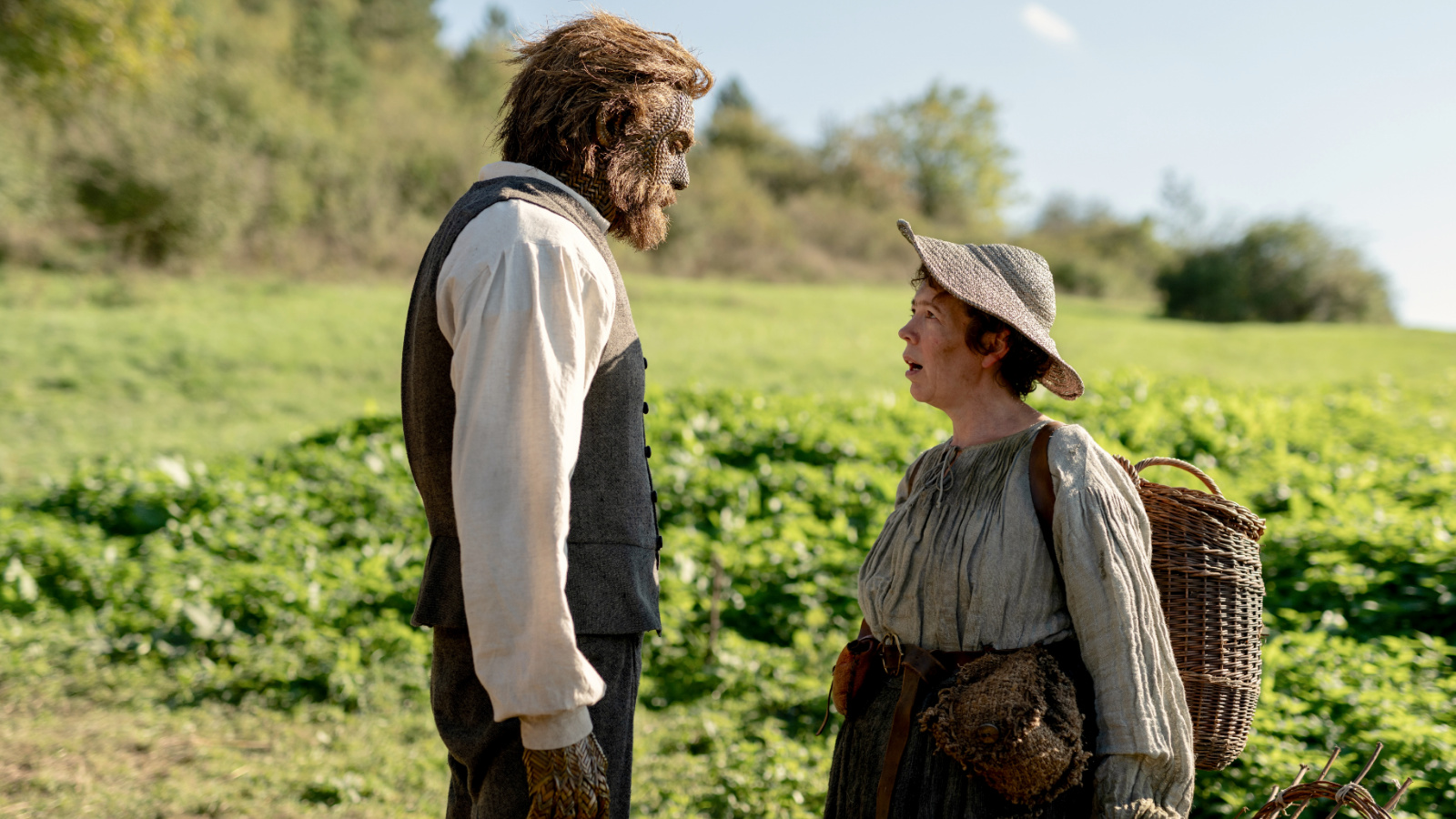 (L to R) Alexander Skarsgård and Olivia Colman appear in 'Wicker' by Eleanor Wilson and Alex Huston Fischer, an official selection of the 2026 Sundance Film Festival. Courtesy of Sundance Institute. Photo: Lol Crawley.